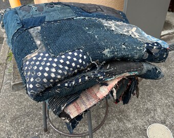 Vintage Japanese Super Huge and Heavy Indigo Dyed Boro Patched Rug