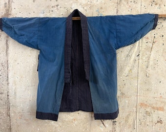 Vintage Japanese sun fade indigo dyed  noragi jacket #1929