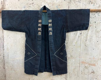 Jaqueta Hanten vintage japonesa de papel tingido com índigo para loja #5090