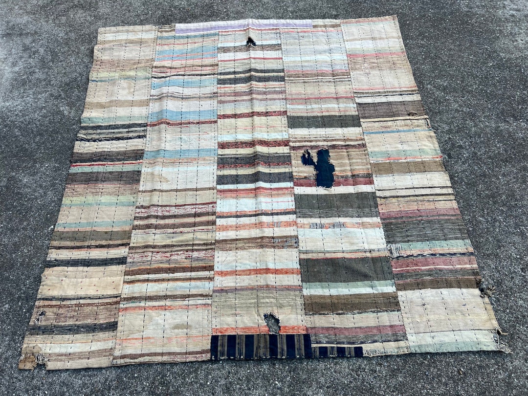 Vintage Japanese Sakiori and Indigo Dyed Boro Patched Rug #1587 - Etsy