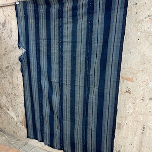 Vintage Japanese stripe indigo dyed  patched fabric #3321