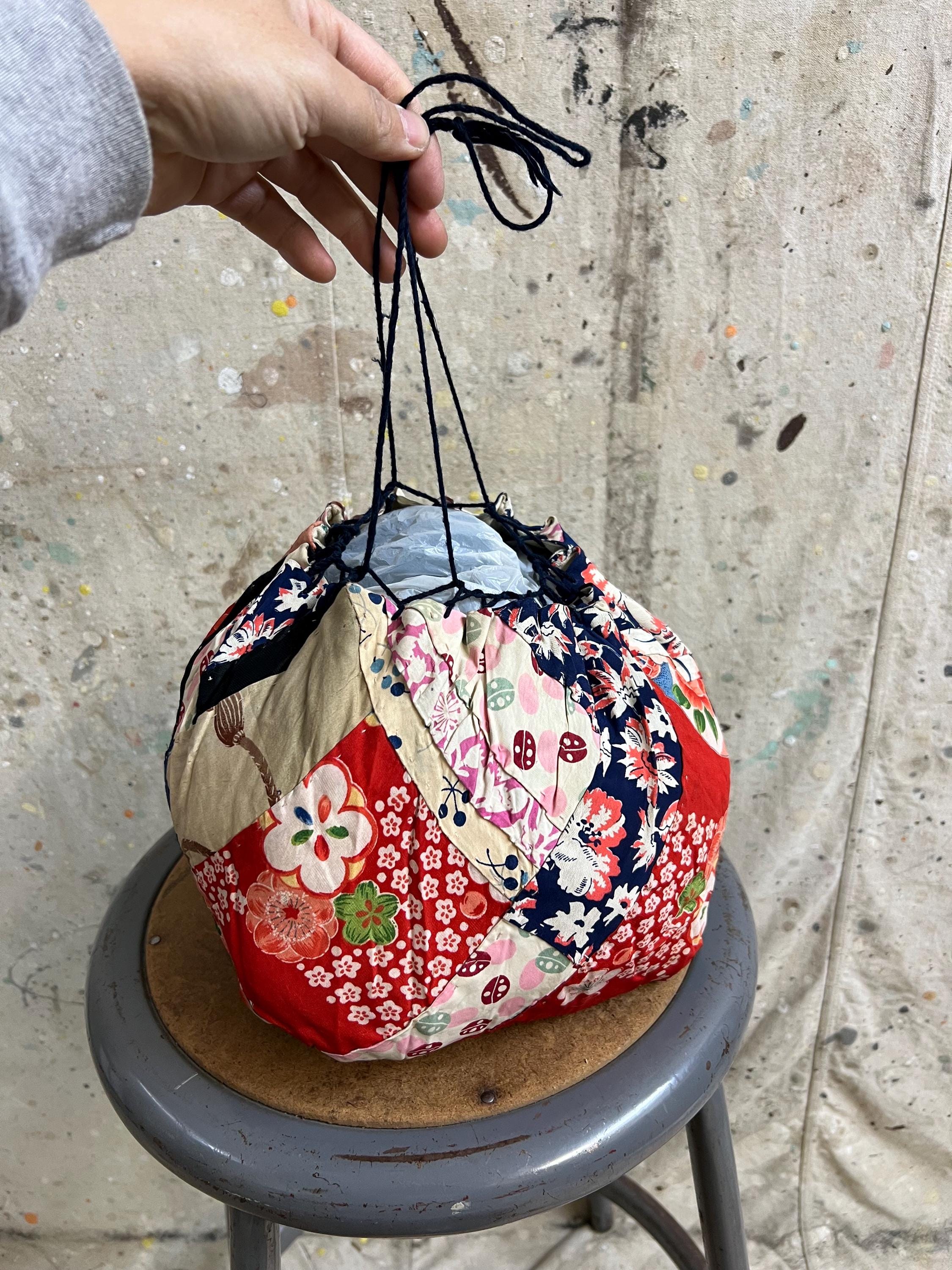 ヤ*キ様 Cording Embroidery Quilted Wrapped Vintage Japanese Kimono Fabric Patched Tokimai-bukuro Bag #4290 - Etsy