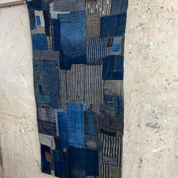 Vintage Japanese indigo dyed boro fabric#980