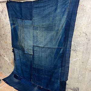 Vintage Japanese large indigo dyed boro patched fabric #3736