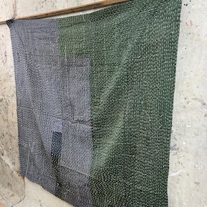 Vintage Japanese various fabric patched sashiko stitching rug #3668