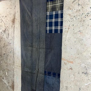 Vintage Japanese stripe and plaid indigo dyed boro patched fabric #3648