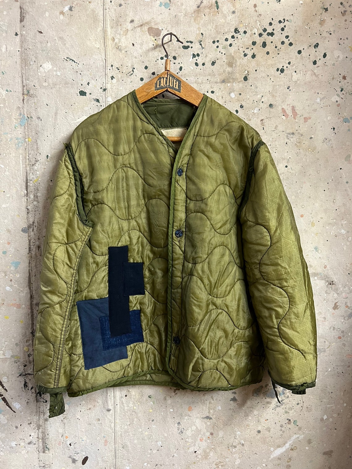 Vintage US Army Liner Jacket Patched by Japanese Indigo Fabric Etsy