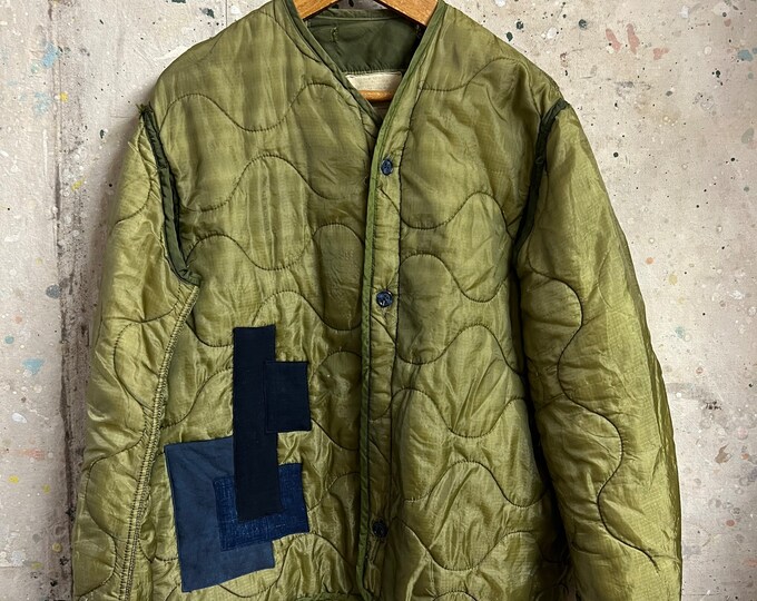 Vintage US Army Liner Jacket Patched by Japanese Indigo Fabric Etsy