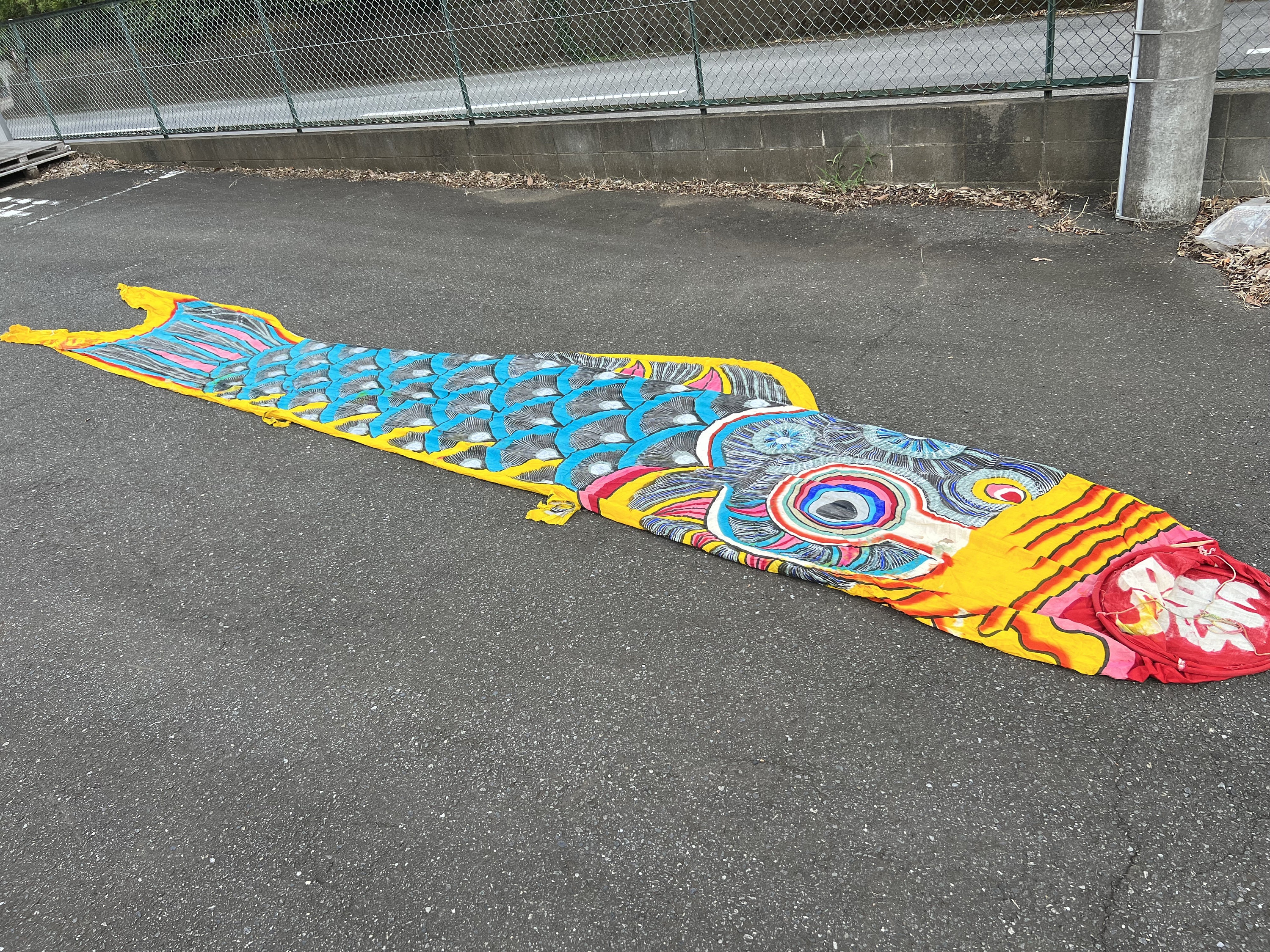 Vintage Japanese big koinobori windsock carp about 18ft #1269