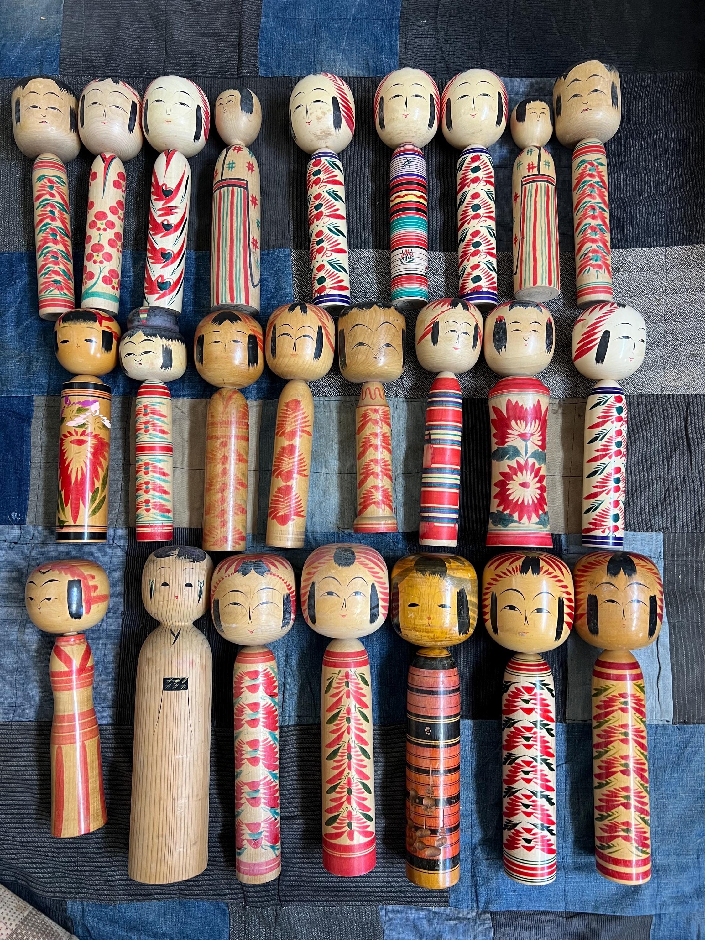 Vintage Japanese Wooden Middle Size Kokeshi Doll 24pc Set