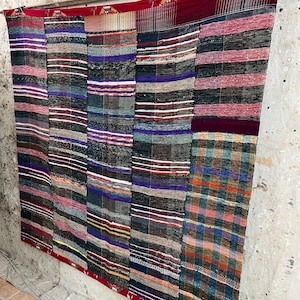Vintage Japanese 5 panel sakiori fabric rug #3439