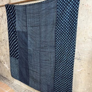 Vintage Japanese indigo kasuri dyed patched rug #2641