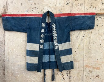 Vintage Japanese super sun fade indigo dyed firefighter hanten jacket #1921