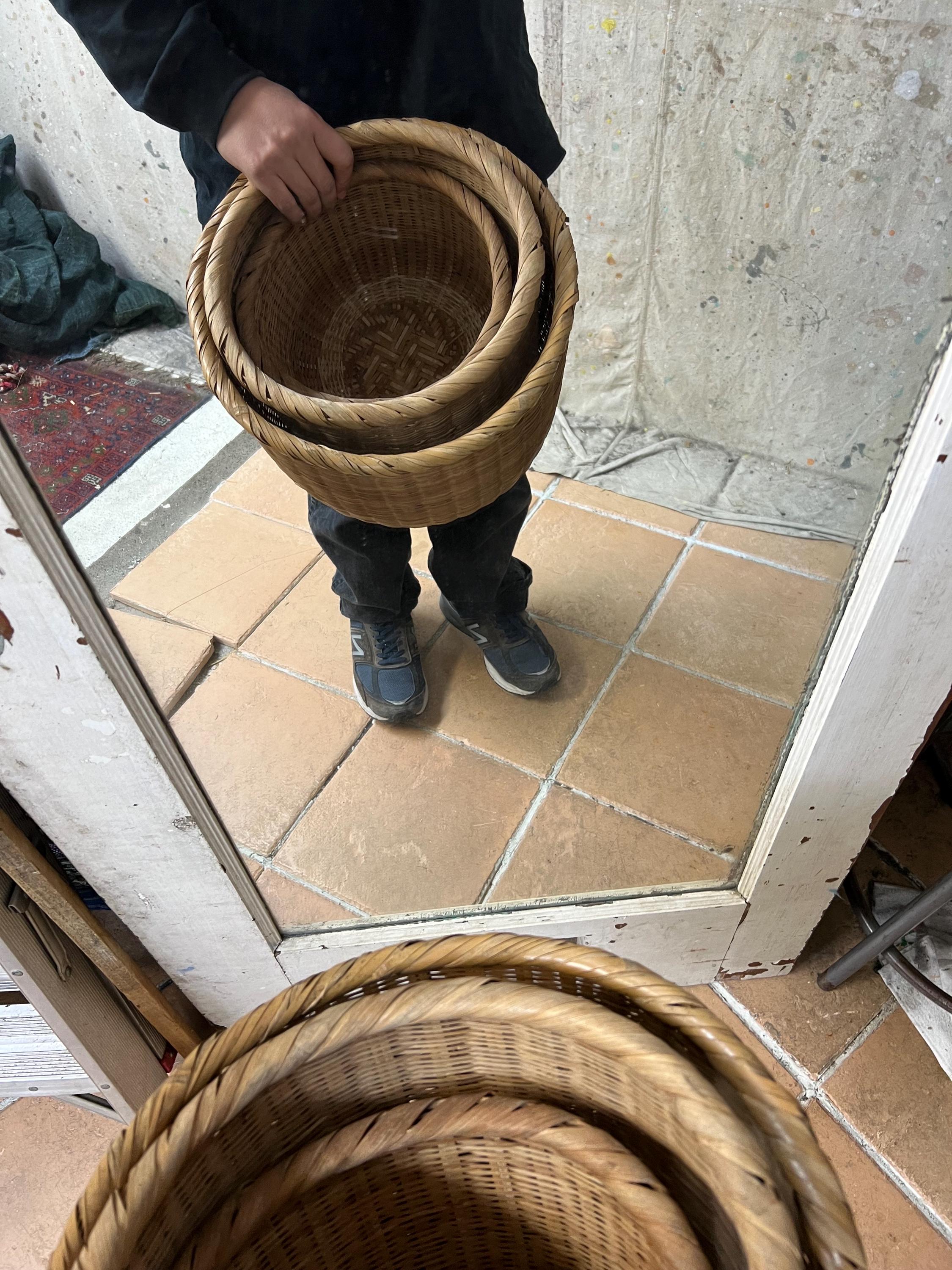 アンティーク 民藝 木工 把手付臼 花器 ブロカント インド FOLK ART