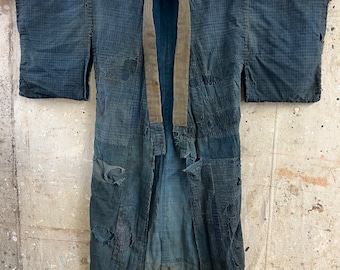 Vintage Japanese indigo dyed boro patched noragi jacket #1919