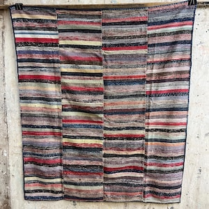 Vintage Japanese sakiori fabric rug #3581