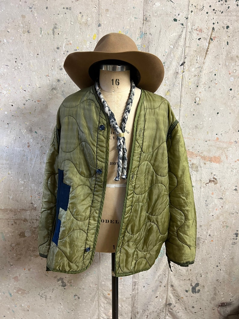 Vintage US Army Liner Jacket Patched by Japanese Indigo Fabric Etsy