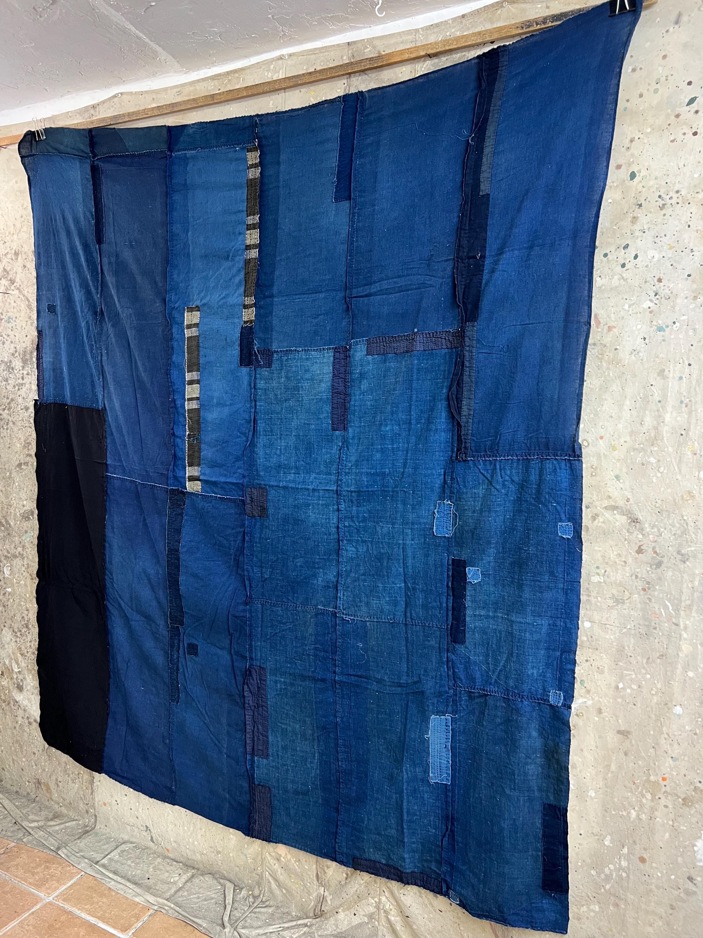 Vintage Japanese 6 Panel Indigo Dyed Boro Patched Fabric