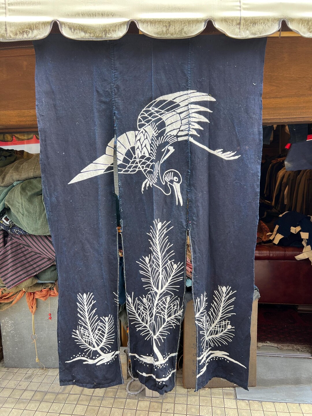 ヴィンテージの日本製藍染筒書き綿暖簾 #3814 - Etsy 日本