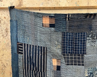 しましま⚫︎ Japanese Textile Vintage Cotton Antique BORO Indigo Blue