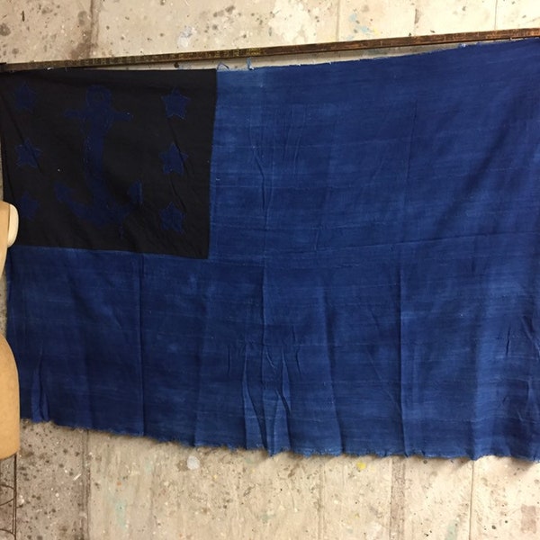 Handmade flag by vintage African indigo fabric #857