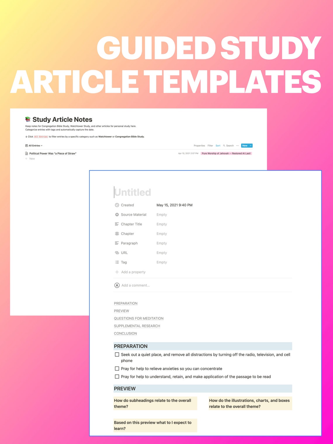 JW Bible Study Notion Dashboard Templates Digital Download Etsy
