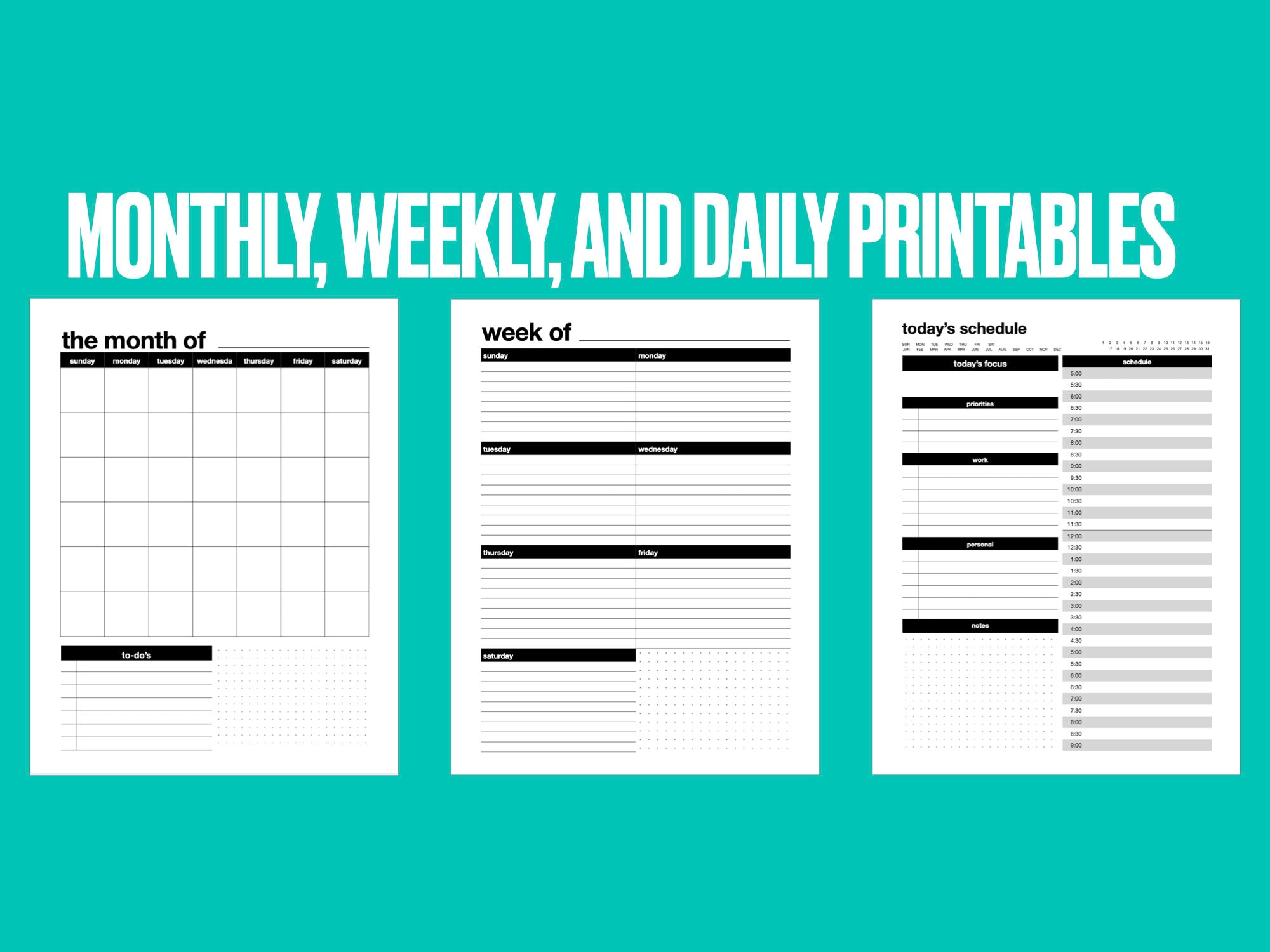 Printable Minimalist Undated Planner Bundle | Digital Download, Monthly ...