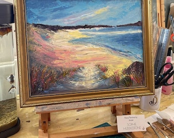 Original Oil Seascape Painting: Beach Sherbert Dreams, 42x34cmx2cm, landscape hand painted one of its kind. Recycled frame included.