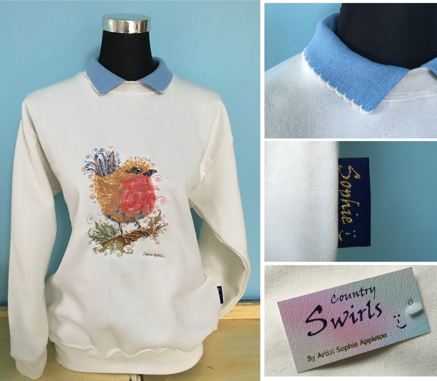 Embroidered Collar Sweatshirt - Etsy UK