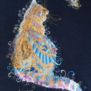 Cat Navy Sweater with collar quaint cat & butterfly Embroidery designed by Sophie Appleton popular English Artist Country Swirls image 3