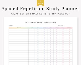 Curve of Forgetting Printable Page, Spaced Repetition Learning, Study Planner For College, High School & University Students, PDF Download