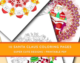 Santa Claus Coloring Pages For Kids And Adults Christmas Mandalas Winter Adult Set Of 10 Printable PDF