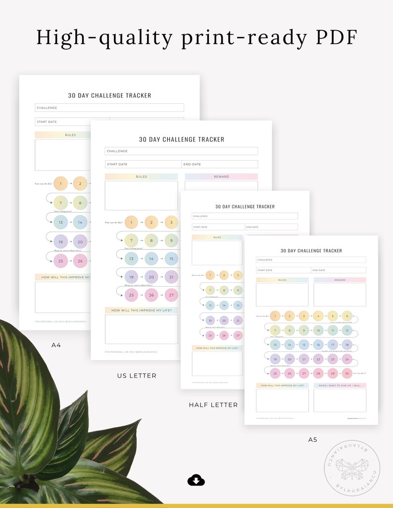 30 Day Challenge Tracker Printable 30 Day Goal Progress | Etsy
