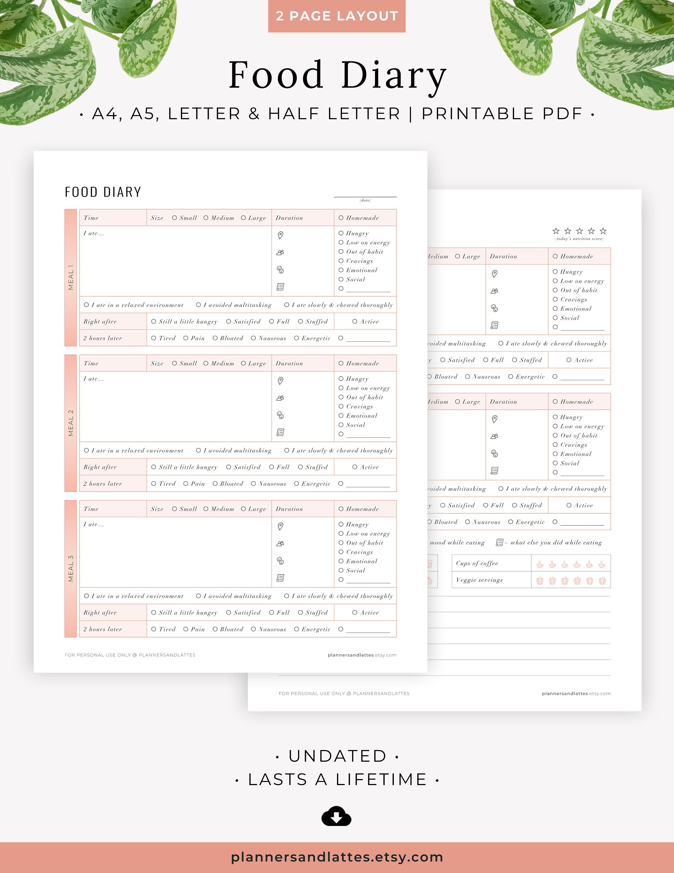 Food Diary Printable Intuitive Eating Daily Journal Food Intolerance Food Diary Printable Intuitive Eating Daily Journal Food Intolerance