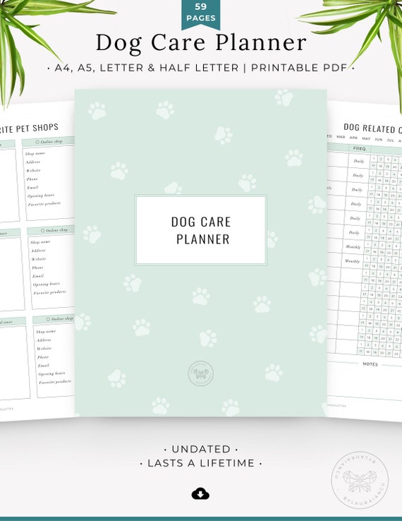 Dog Care Planner Printable Dog Journal Pet Care Health - Etsy