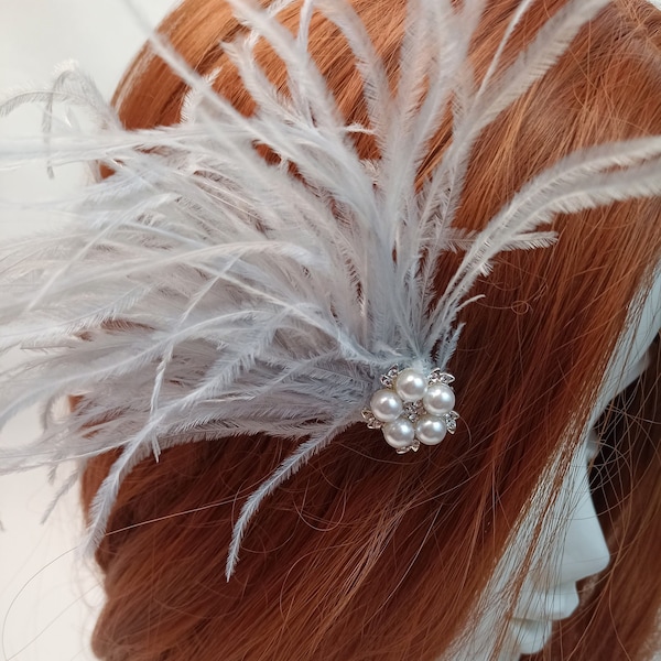 20er elfenbeinfarbenem und silber Haar Accessory Vintage Federn Headpiece Hochzeit Gatsby Burlesque