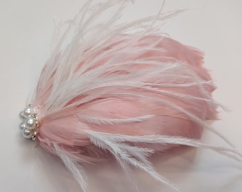 20s Dusky Pink Ivory Feather Hair Pad Accessory Vintage Inspired Boho Wedding Flapper Gatsby Burlesque Chic Fascinator