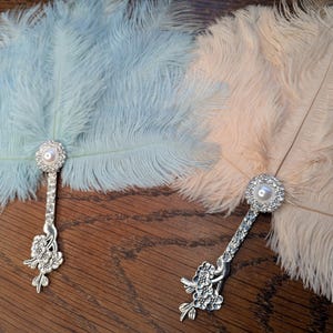 Marie Antoinette Powder Blue Handheald Feather Fan Vintage Inspired Gatsby Burlesque 20s Wedding image 7