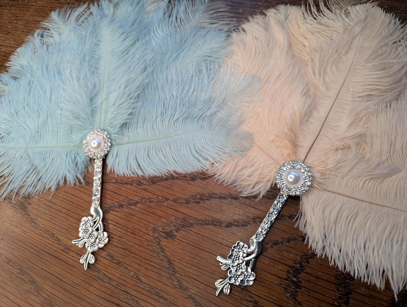 Marie Antoinette Powder Blue Handheald Feather Fan Vintage Inspired Gatsby Burlesque 20s Wedding image 7
