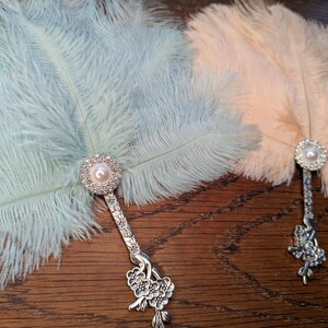 Marie Antoinette Powder Blue Handheald Feather Fan Vintage Inspired Gatsby Burlesque 20s Wedding image 6