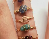 Crystal ring gold wire wrapped jewelry non tarnish gift for her amethyst, rose quartz, aventurine, citrine, garnet