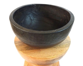 Large Antique Hand-hewn Wooden Bowl/Made In Nepal/Home Decor