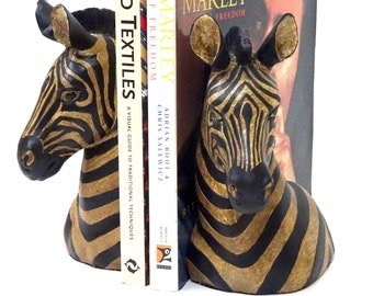 New! Set of "Majestic" Zebra Bookends/African-inspired Home Accent/Ceramic Composite