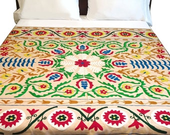 60"X90" Suzani Embroidered Textile /Wall Hanging / Coverlet / INDIA