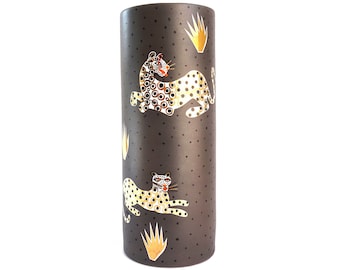 12" Waylande Gregory Cylinder Stoneware Vase - Leopard,  Grey&Platinum/Home Decor