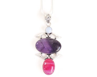 2.25" Artisan-made Natural Amethyst Gemstone Pendant Necklace