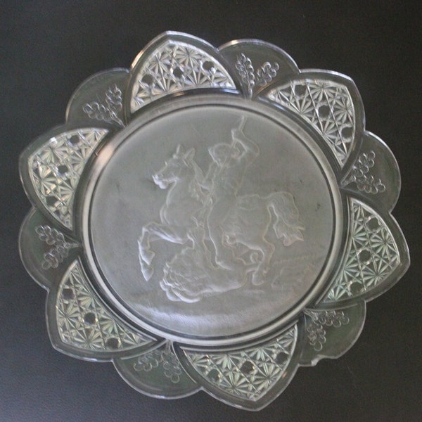 Vintage Early American Pressed Glass Dish by Gillinder & Sons Glass  No. 403 Frosted CLASSIC WARRIOR PJ Jacobus Plate