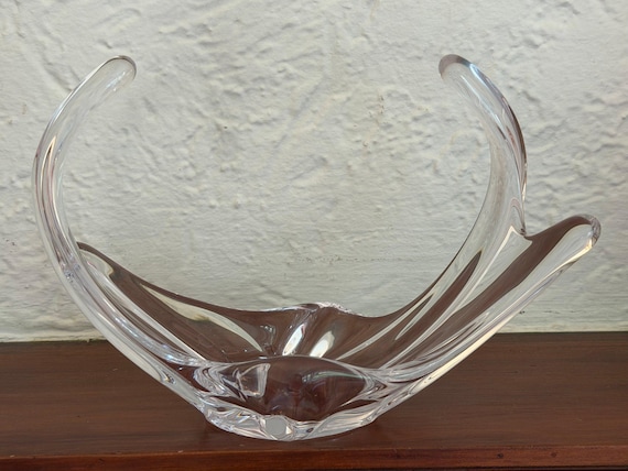 Cofrac Art Verrier French Crystal Splash Bowl - Signed Mid-Century Freeform Wave Centerpiece - Vintage France Art Glass View 5