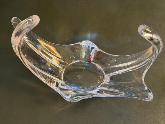 Cofrac Art Verrier French Crystal Splash Bowl - Signed Mid-Century Freeform Wave Centerpiece - Vintage France Art Glass