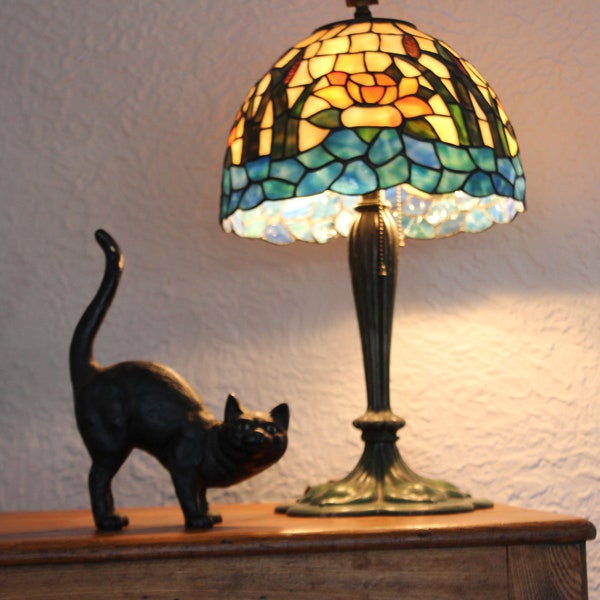 Rustic Vintage Cast Iron Black Cat Doorstop with Green Painted Eyes